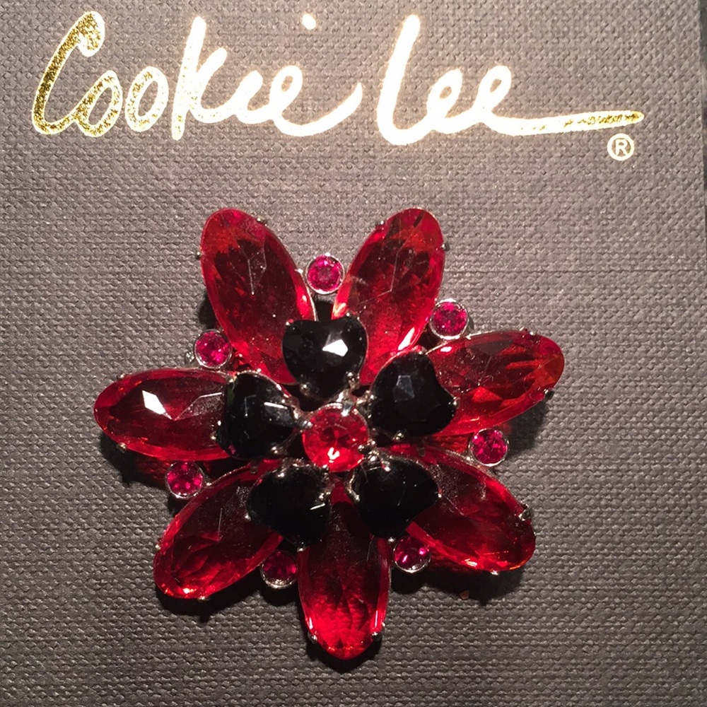 ❌SOLD❌Gorgeous COOKIE LEE red/black crystal brooch